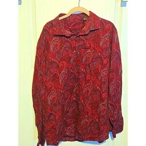 Tasso Elba Mens XXL 18-18.5 Paisley Shirt Burgundy Red Long Sleeve Button Up